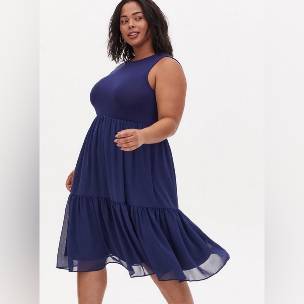 NWT Torrid Midi Super Soft Shirred Dress - Medieval Blue - 3/3X/22-24